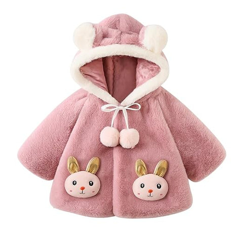 Girls 3D Bunny Attached Hooded Party Jacket