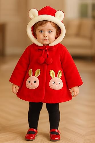 Girls 3D Bunny Attached Hooded Party Jacket