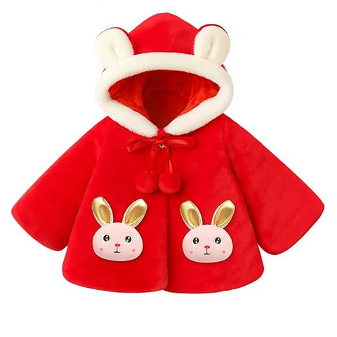 Girls 3D Bunny Attached Hooded Party Jacket