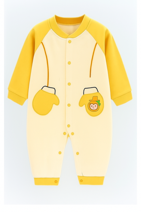 Warm Fleece Bonded Baby Romper Full Sleeve Footless Front Button Bodysuit Jumper for Baby Boys and Girls