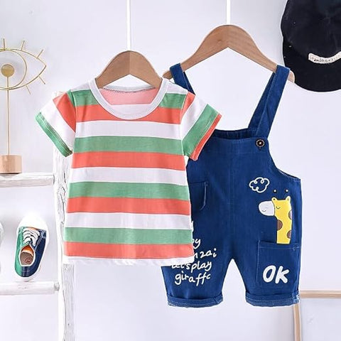 Kids Striped T-shirt & Denim Dungaree Set