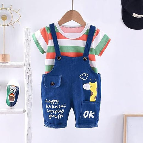 Kids Striped T-shirt & Denim Dungaree Set