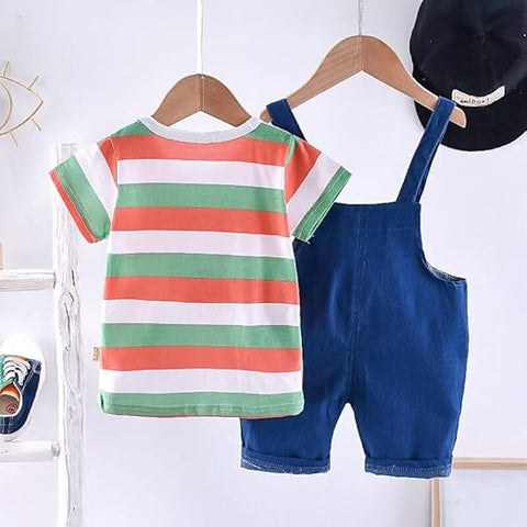 Kids Striped T-shirt & Denim Dungaree Set