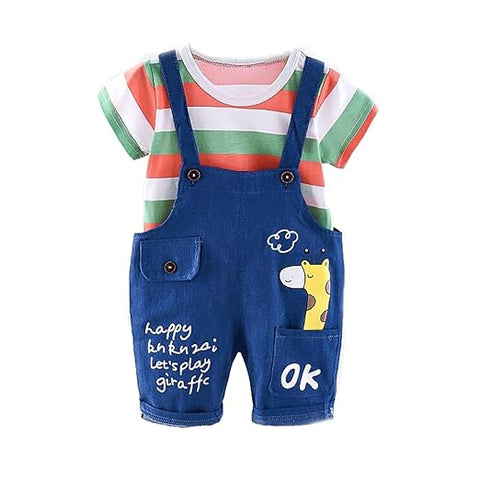 Kids Striped T-shirt & Denim Dungaree Set