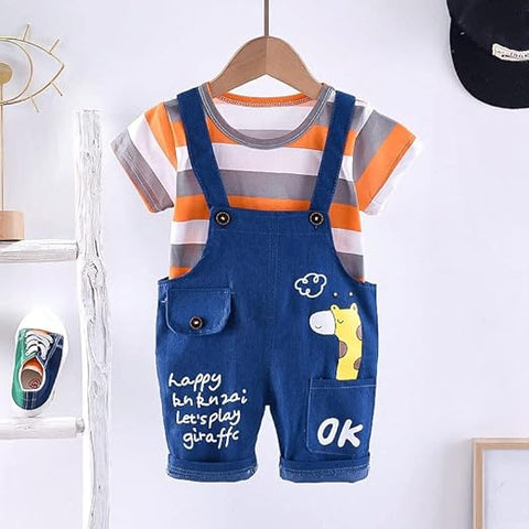 Kids Striped T-shirt & Denim Dungaree Set