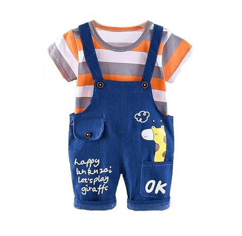 Kids Striped T-shirt & Denim Dungaree Set