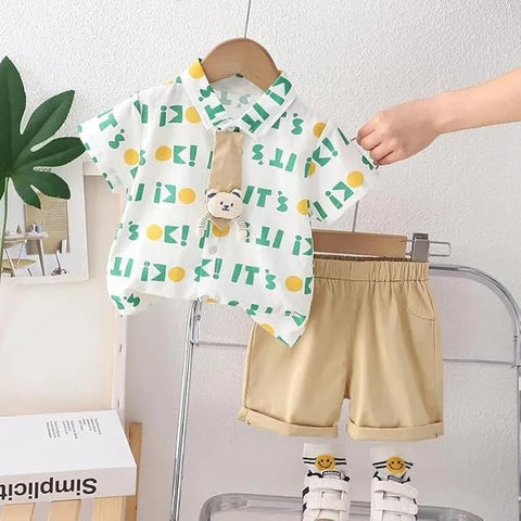 Boys Cotton Shirt with Khaki Shorts & Tie
