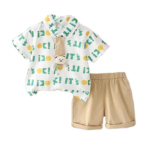 Boys Cotton Shirt with Khaki Shorts & Tie