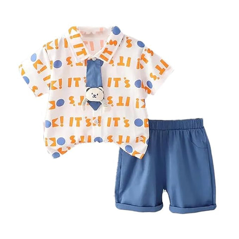 Boys Cotton Shirt with Khaki Shorts & Tie