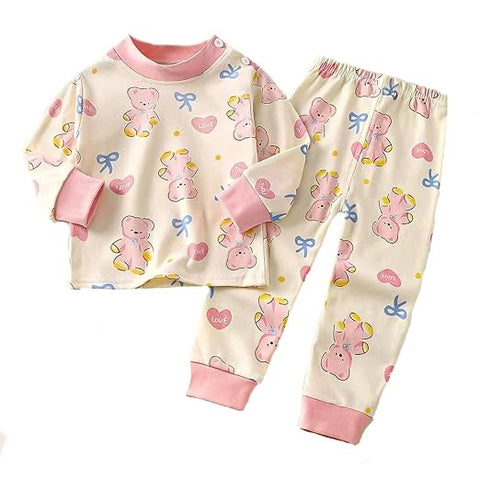 Kids Bear Print Pink T-shirt & Pyjama Set