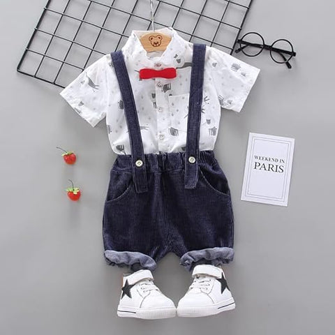 Kids Cotton Printed Shirt & Dungaree Set