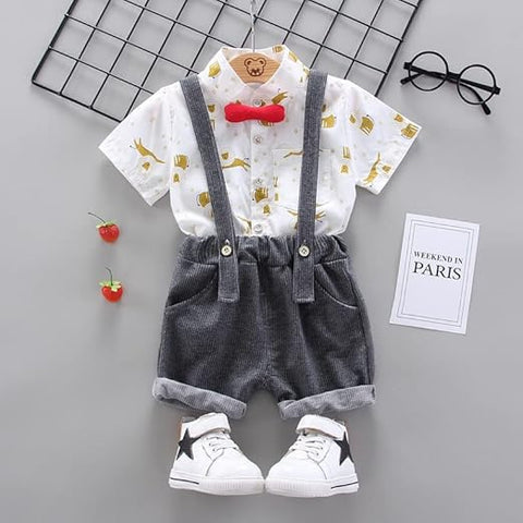 Kids Cotton Printed Shirt & Dungaree Set
