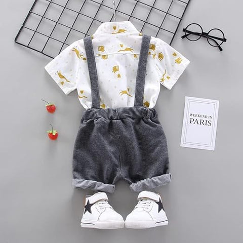 Kids Cotton Printed Shirt & Dungaree Set