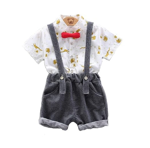 Kids Cotton Printed Shirt & Dungaree Set