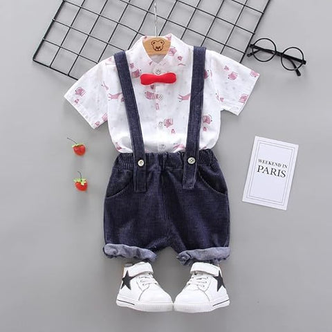 Kids Cotton Printed Shirt & Dungaree Set