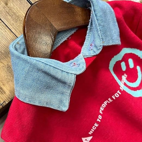 Boys Happy Face Print Full Sleeve Collar T-Shirt and Jeans Set
