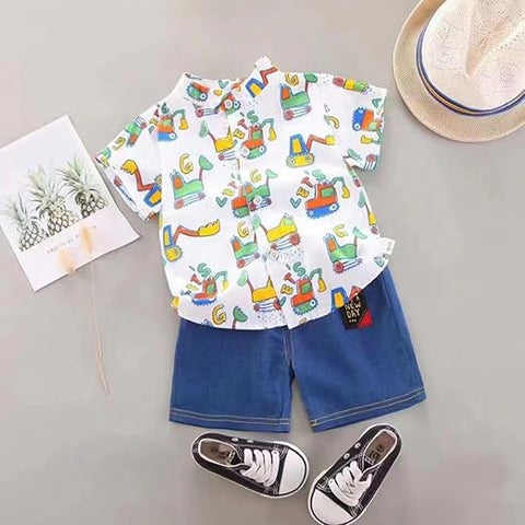 Kids JCB Print Shirt & Denim Short Set