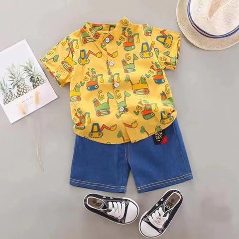 Kids JCB Print Shirt & Denim Short Set