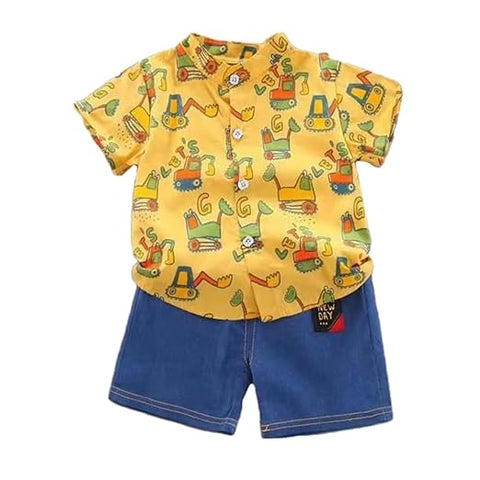 Kids JCB Print Shirt & Denim Short Set