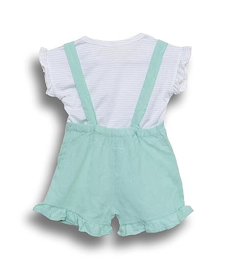 Baby Girl's Half Sleeve Stripe Top T-Shirt with Bib Shorts Dungaree
