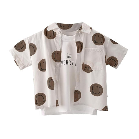 3Pcs Smile Print Shirt Shorts & T-shirt Set