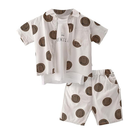 3Pcs Smile Print Shirt Shorts & T-shirt Set
