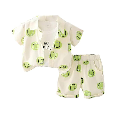 3Pcs Smile Print Shirt Shorts & T-shirt Set