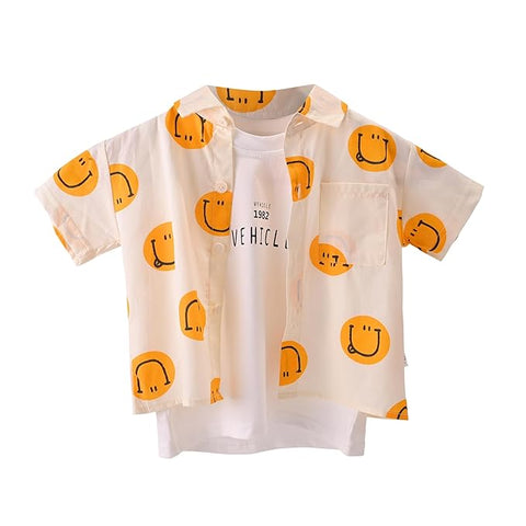 3Pcs Smile Print Shirt Shorts & T-shirt Set