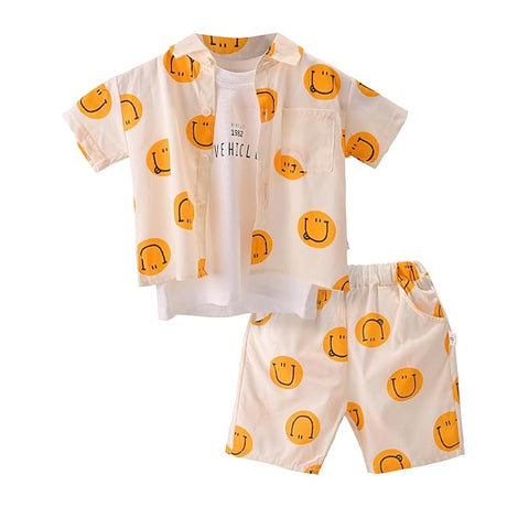 3Pcs Smile Print Shirt Shorts & T-shirt Set
