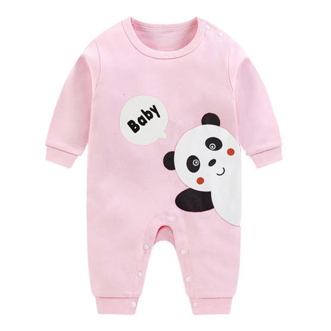 Cute Panda Cartoon Print Newborn Cotton Full Sleeve Footless Baby Romper Onesie Buttoned Bodysuit for Newborn Infant Baby Boys Girls