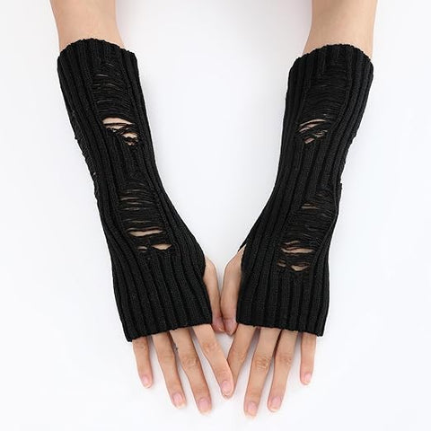Fashion Punk Gothic Cosplay Party Beggar Style Long Masquerade Fingerless Arm Hand Warmer Gloves