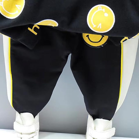Kid's Full Sleeve Smile Happy Face Print Sweatshirt T-shirt Jogger Pant Sets