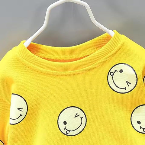 Kid's Full Sleeve Smile Happy Face Print Sweatshirt T-shirt Jogger Pant Sets