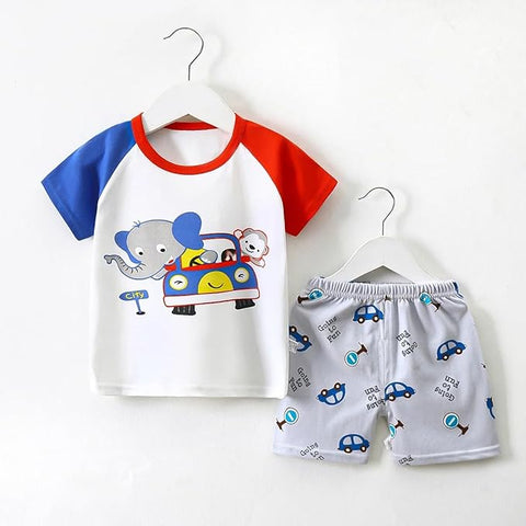 Kid's Summer Cute Elephant Print T-Shirt & Shorts Set