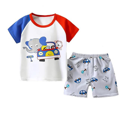 Kid's Summer Cute Elephant Print T-Shirt & Shorts Set
