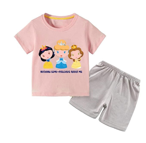 Princess Print Half Sleeve T-Shirt and Shorts Set