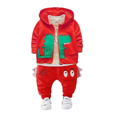 Boys Dino Print 3-piece T-shirt, Pant & Hood Jacket Set