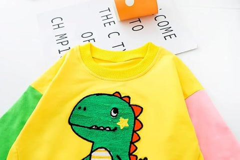 Kids Dino Printed Colour-block T-shirt & Denim Pant Set