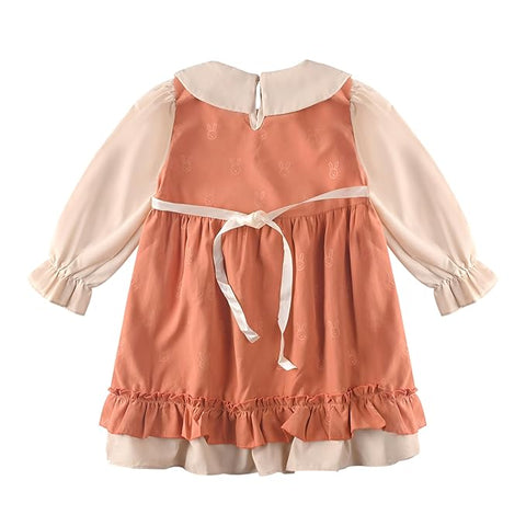 Girls Balloon Sleeve Self Fabric Bunny Flared Frock Dress With Sling Bag