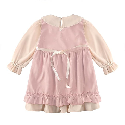 Girls Balloon Sleeve Self Fabric Bunny Flared Frock Dress With Sling Bag