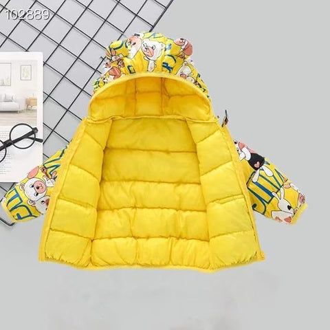 Kids yellow Bear Print Puffer Hoodie Jacket