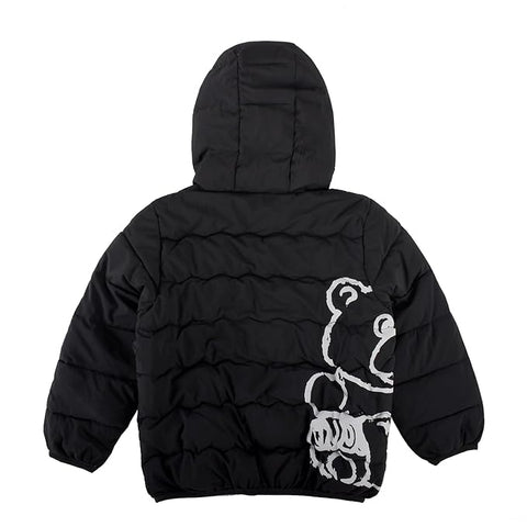 Kid's Latest Matt Finish Bear Printed Winter Puffer Jacket Hooded Bomber Jacket for Boys n Girls