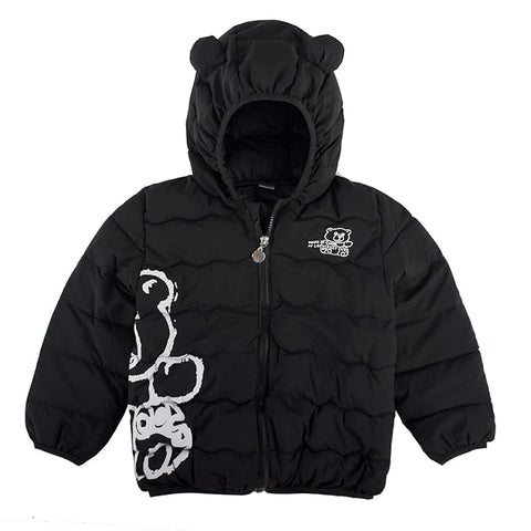 Kid's Latest Matt Finish Bear Printed Winter Puffer Jacket Hooded Bomber Jacket for Boys n Girls