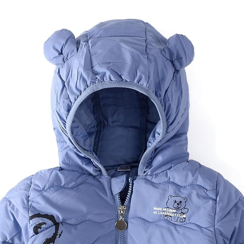 Kid's Latest Matt Finish Bear Printed Winter Puffer Jacket Hooded Bomber Jacket for Boys n Girls
