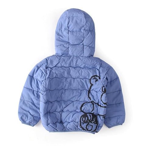 Kid's Latest Matt Finish Bear Printed Winter Puffer Jacket Hooded Bomber Jacket for Boys n Girls