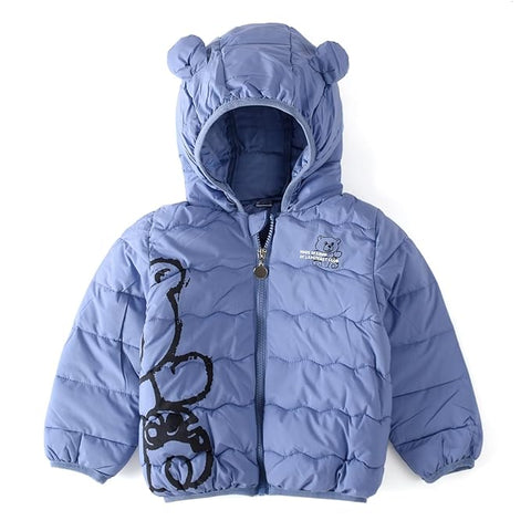 Kid's Latest Matt Finish Bear Printed Winter Puffer Jacket Hooded Bomber Jacket for Boys n Girls