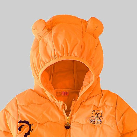 Kid's Latest Matt Finish Bear Printed Winter Puffer Jacket Hooded Bomber Jacket for Boys n Girls