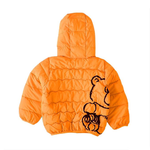 Kid's Latest Matt Finish Bear Printed Winter Puffer Jacket Hooded Bomber Jacket for Boys n Girls