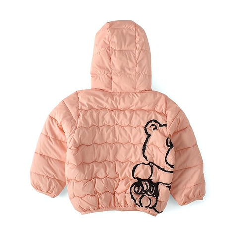 Kid's Latest Matt Finish Bear Printed Winter Puffer Jacket Hooded Bomber Jacket for Boys n Girls