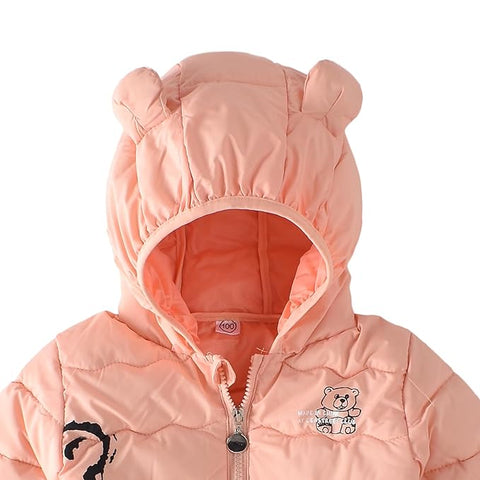 Kid's Latest Matt Finish Bear Printed Winter Puffer Jacket Hooded Bomber Jacket for Boys n Girls